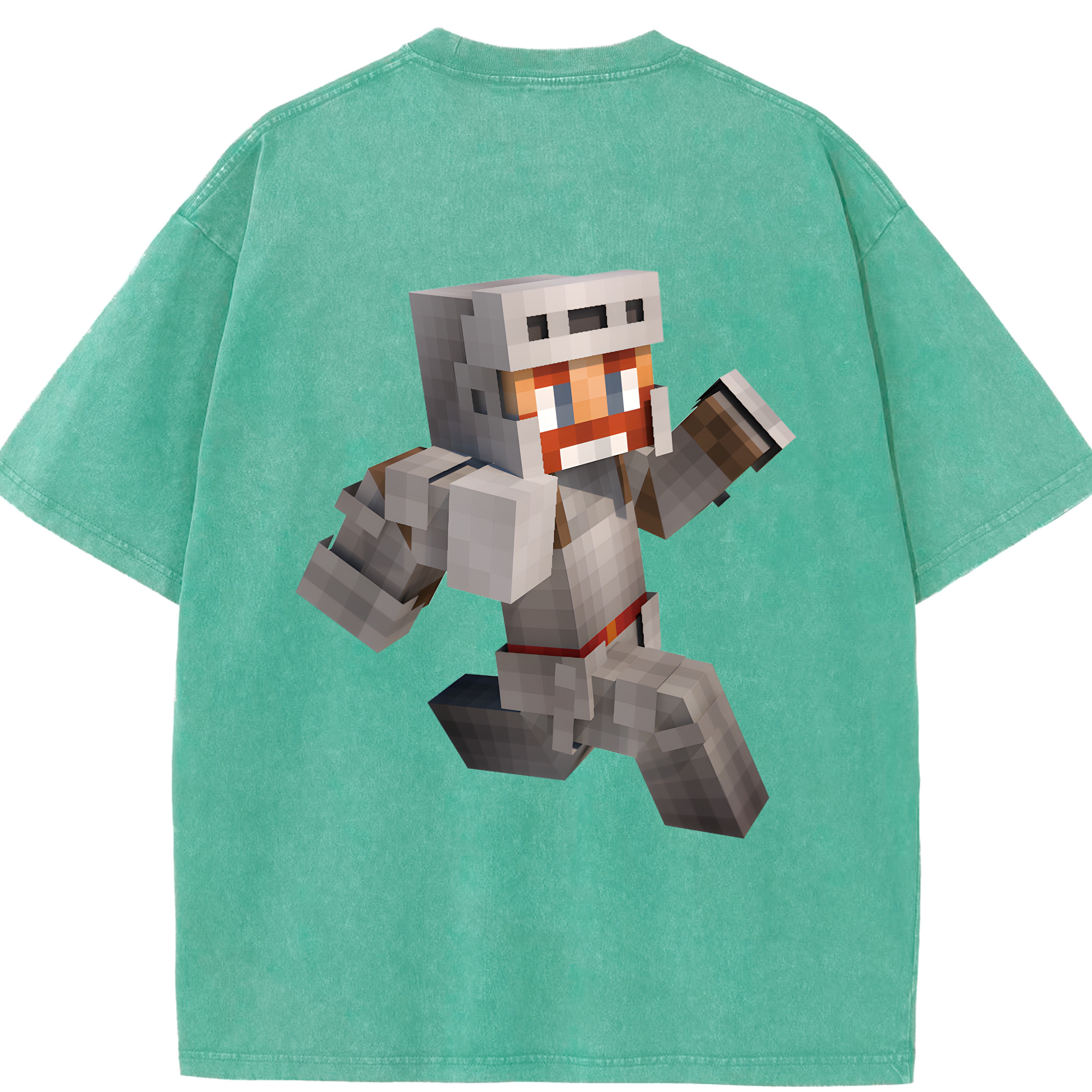 （画像用） マインクラフト ブロックの世界 Minecraft MC Block world 綿100% ヴィンテージ風 半袖Tシャツ（背面プリント）